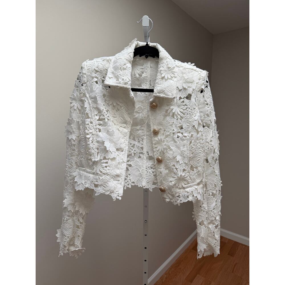 Generation Love Oliver 3D Lace Cropped Jacket White size XS - Picture 3 of 7